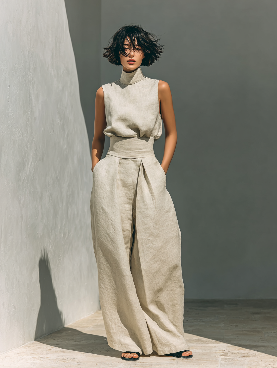Maria - sleeveless top and baggy cotton-linen trousers