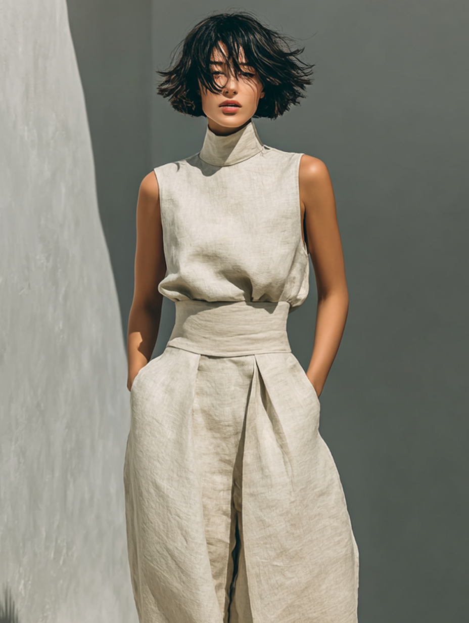 Maria - sleeveless top and baggy cotton-linen trousers