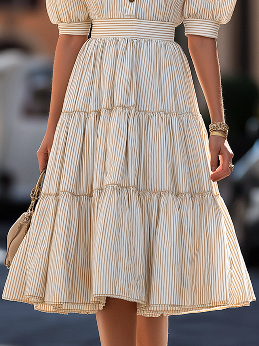 Mini A-line dress with straps and puff sleeves