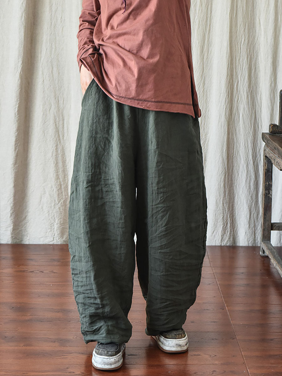 Női Casual Egyszínű Bő Szárú Gumis Derekú Vászonnadrág | Plus Size