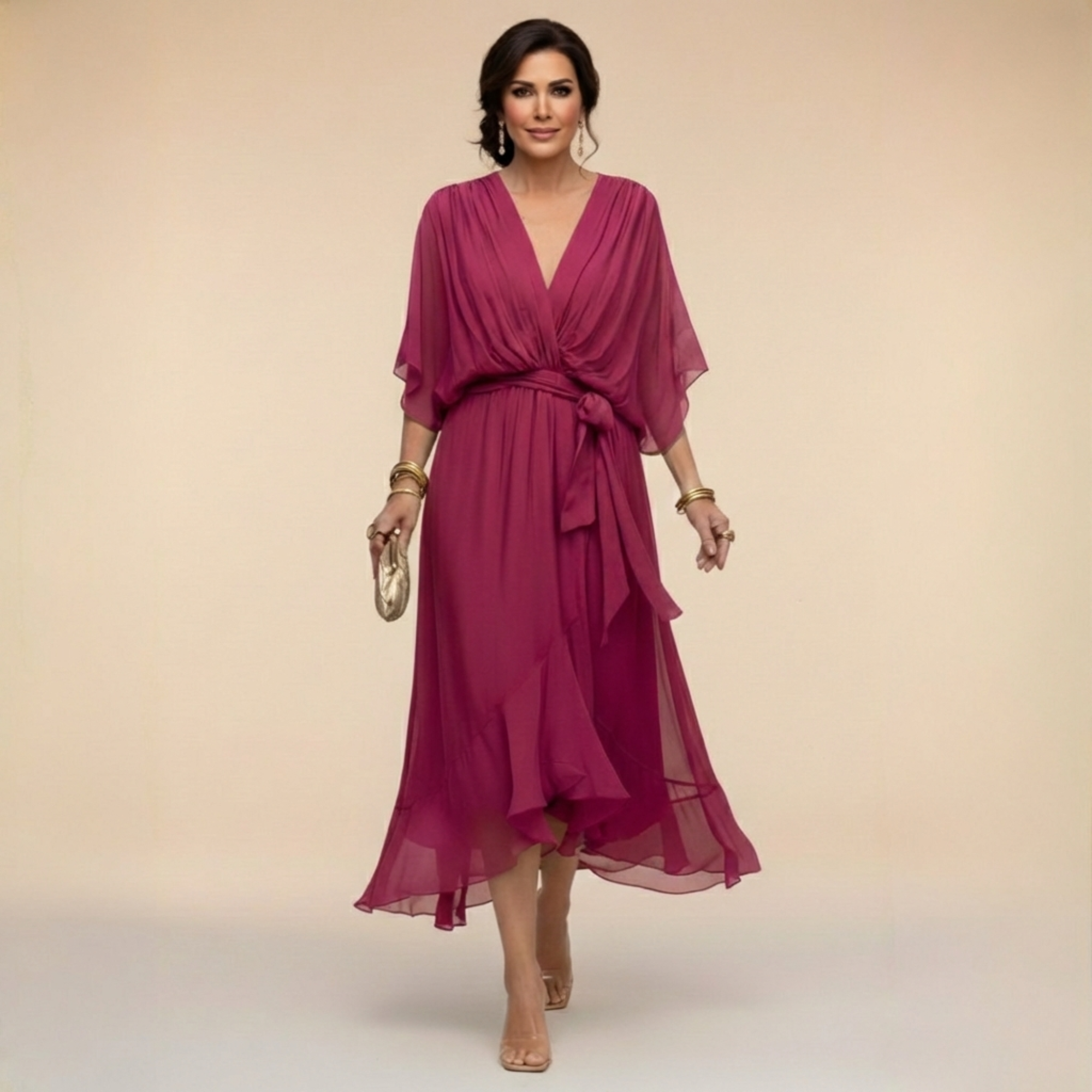 Monica Chiffon Dress with V-Neckline