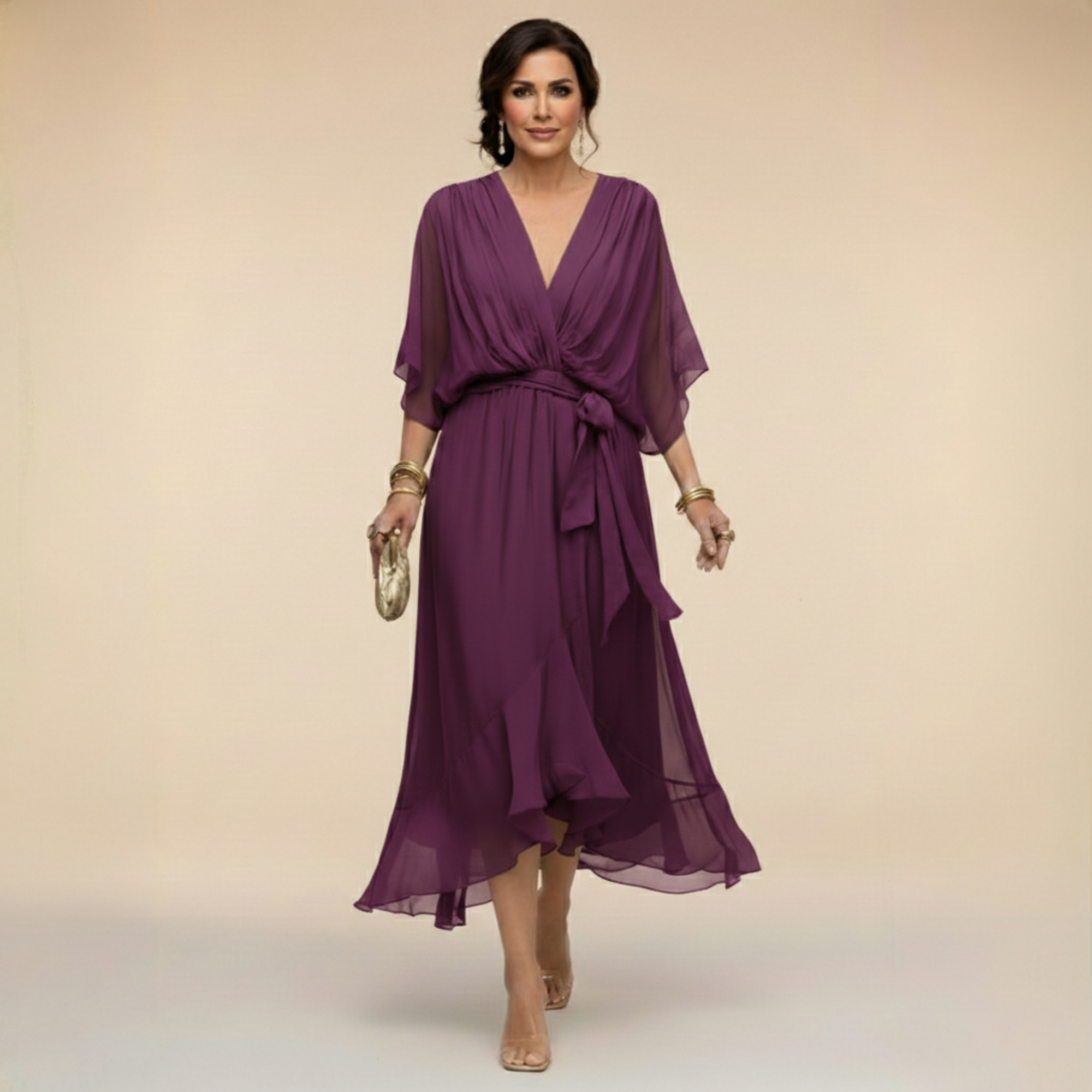 Monica Chiffon Dress with V-Neckline