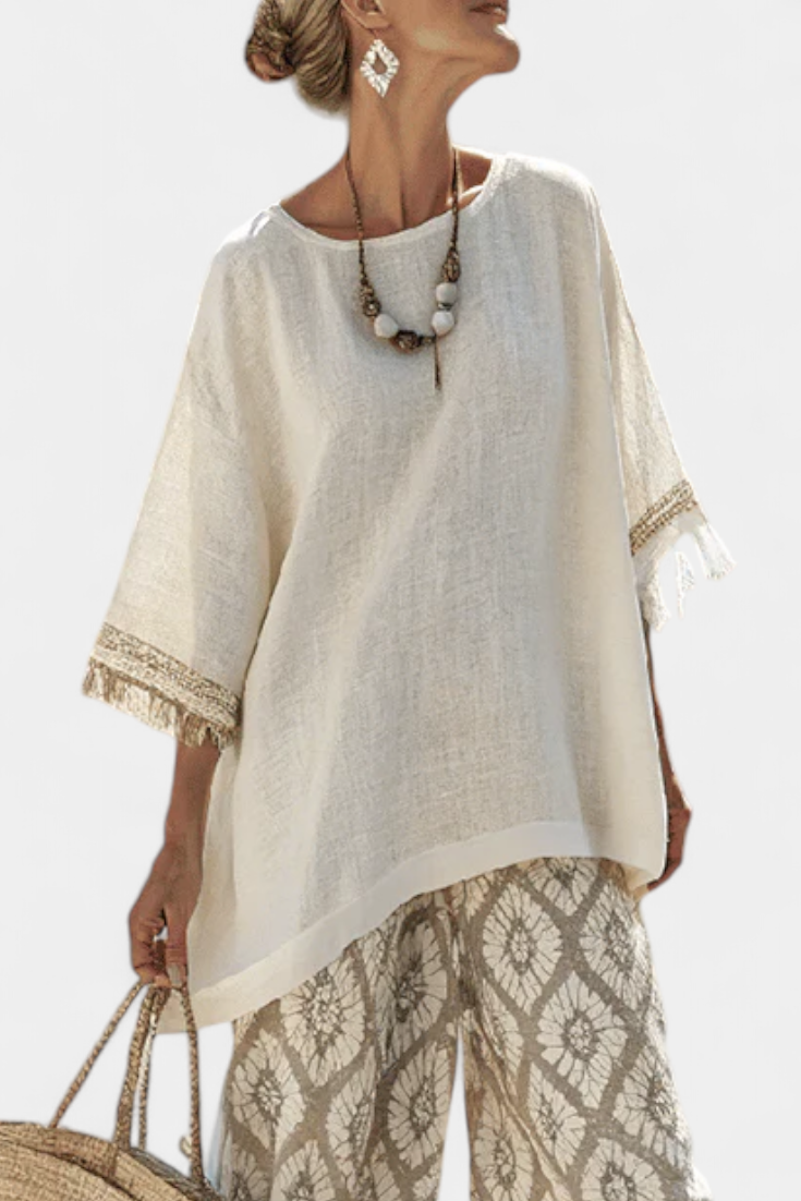 Boho Chic Daisy Szett: Hosszú blúz és nyomott nadrág egyedi stílusért