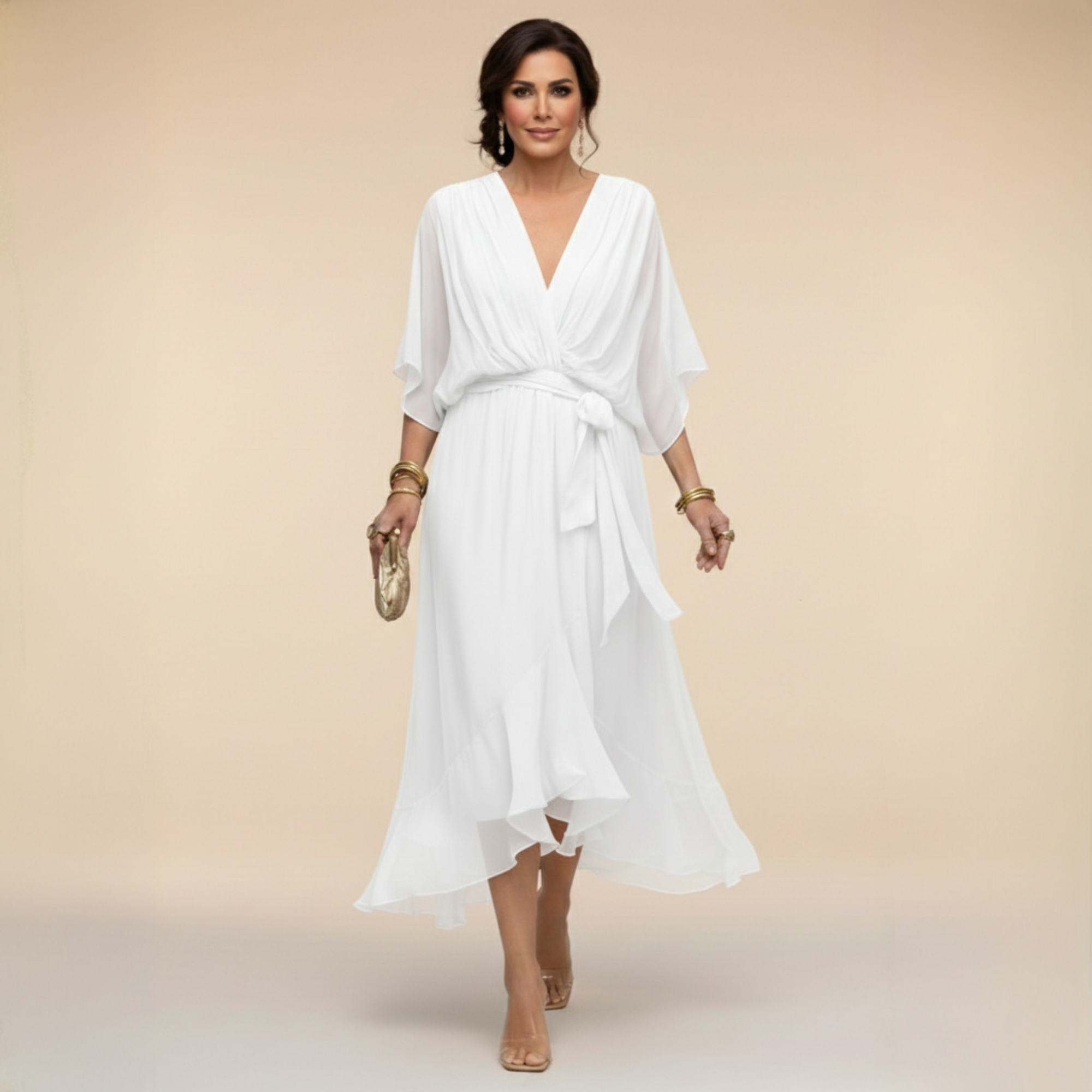 Monica Chiffon Dress with V-Neckline