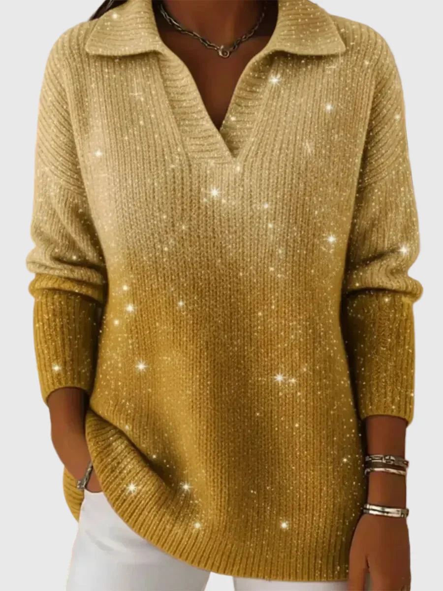 Pack - Knitted Sweater with Collar and Starry Sky Pattern