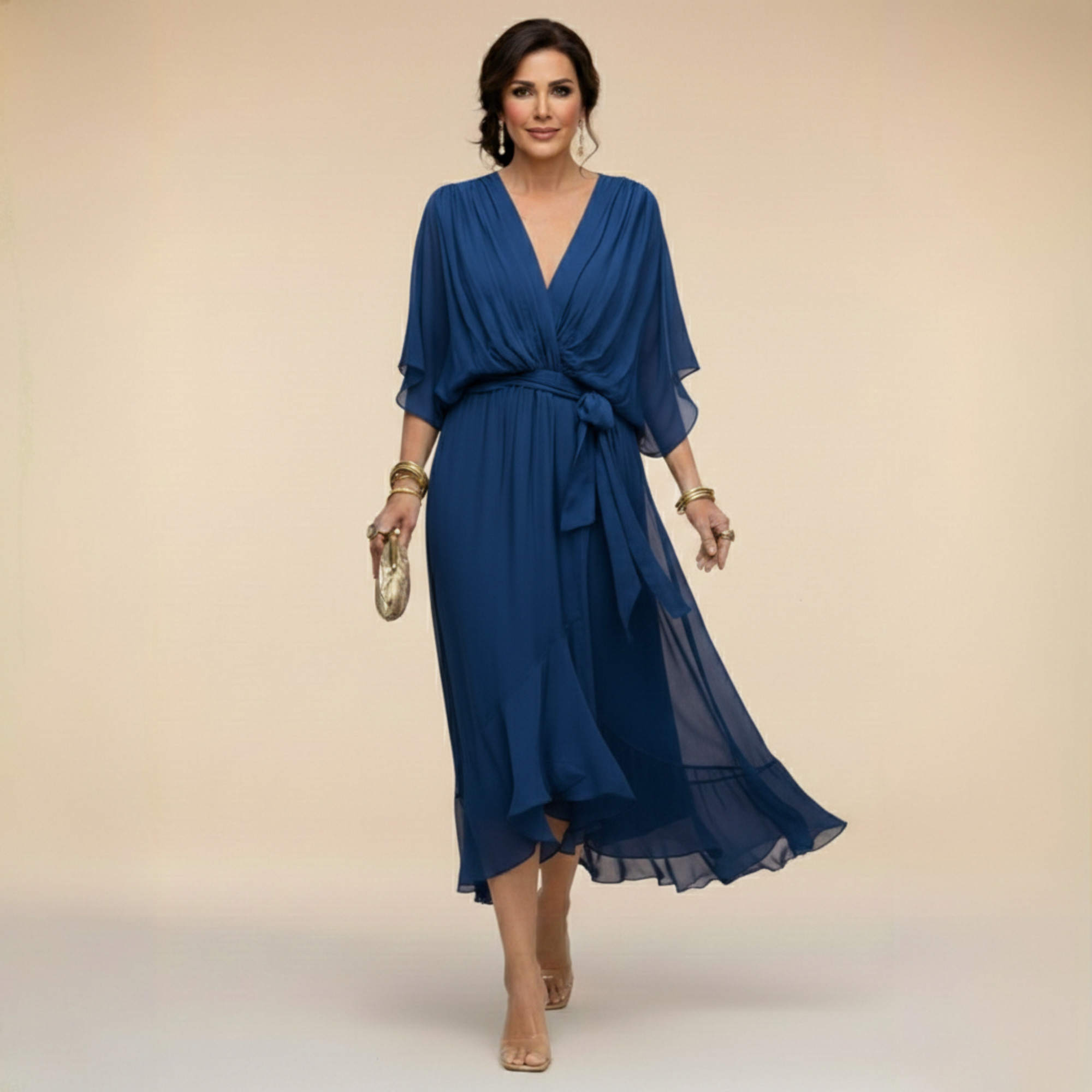 Monica Chiffon Dress with V-Neckline