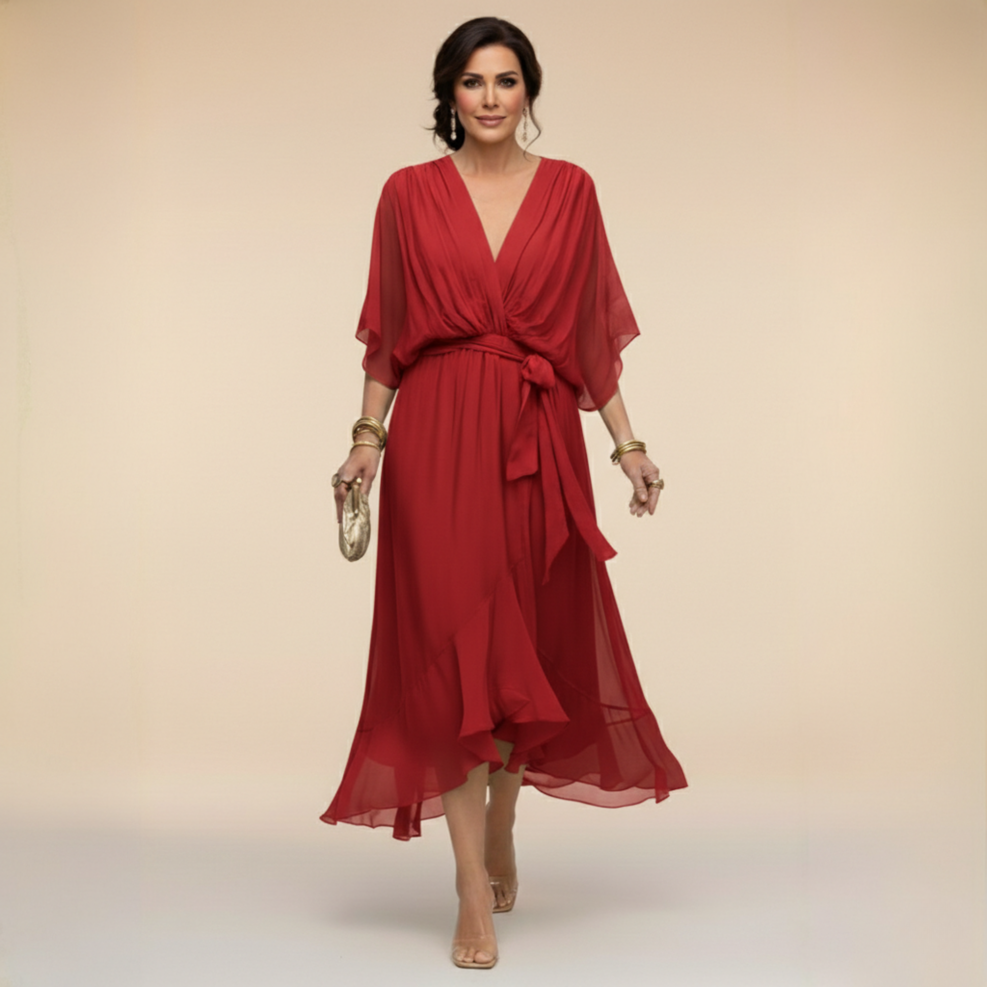 Monica Chiffon Dress with V-Neckline