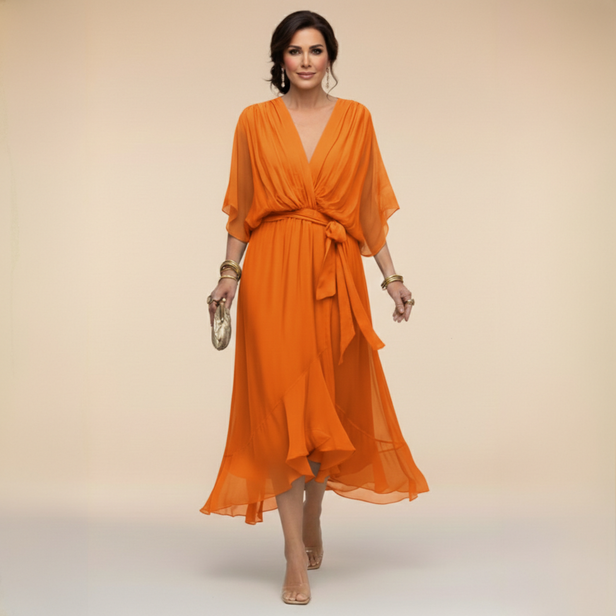 Monica Chiffon Dress with V-Neckline
