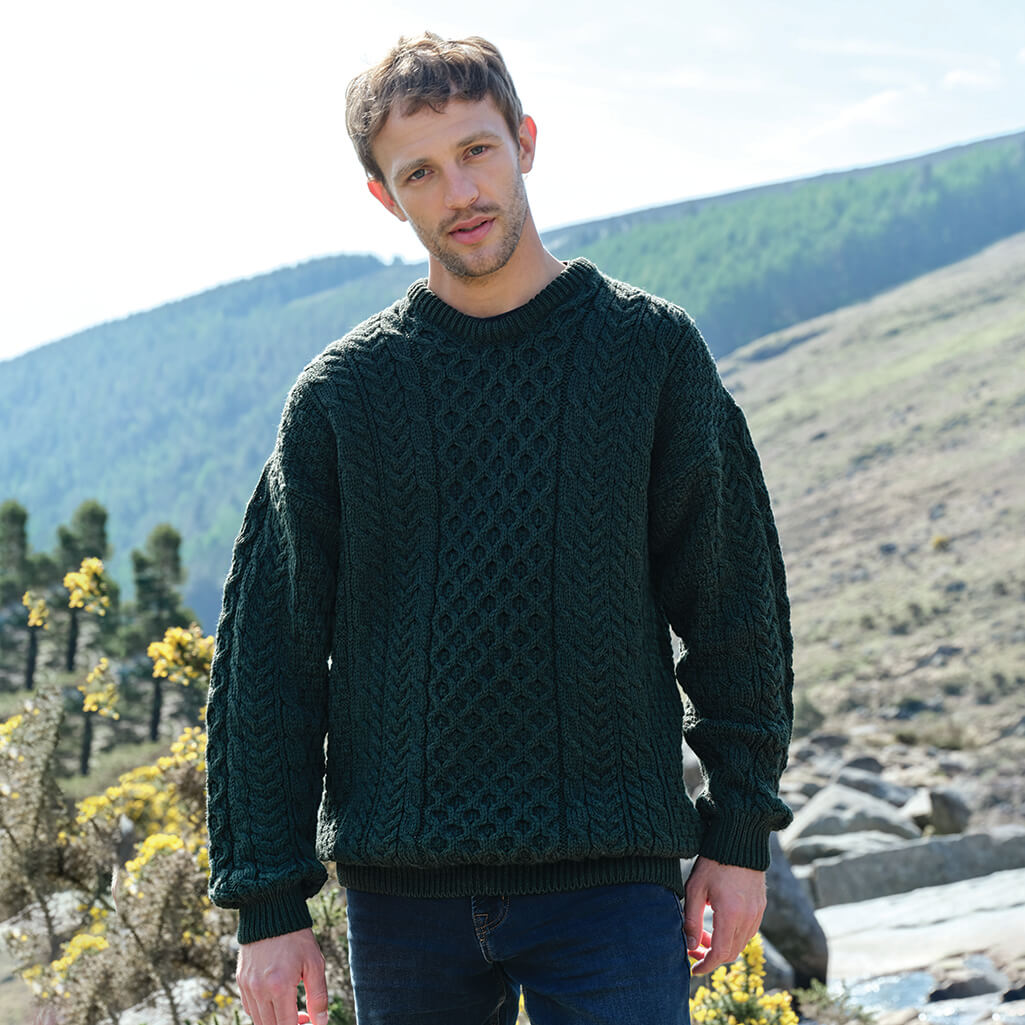 Men's Traditional Crew Neck Aran Sweater