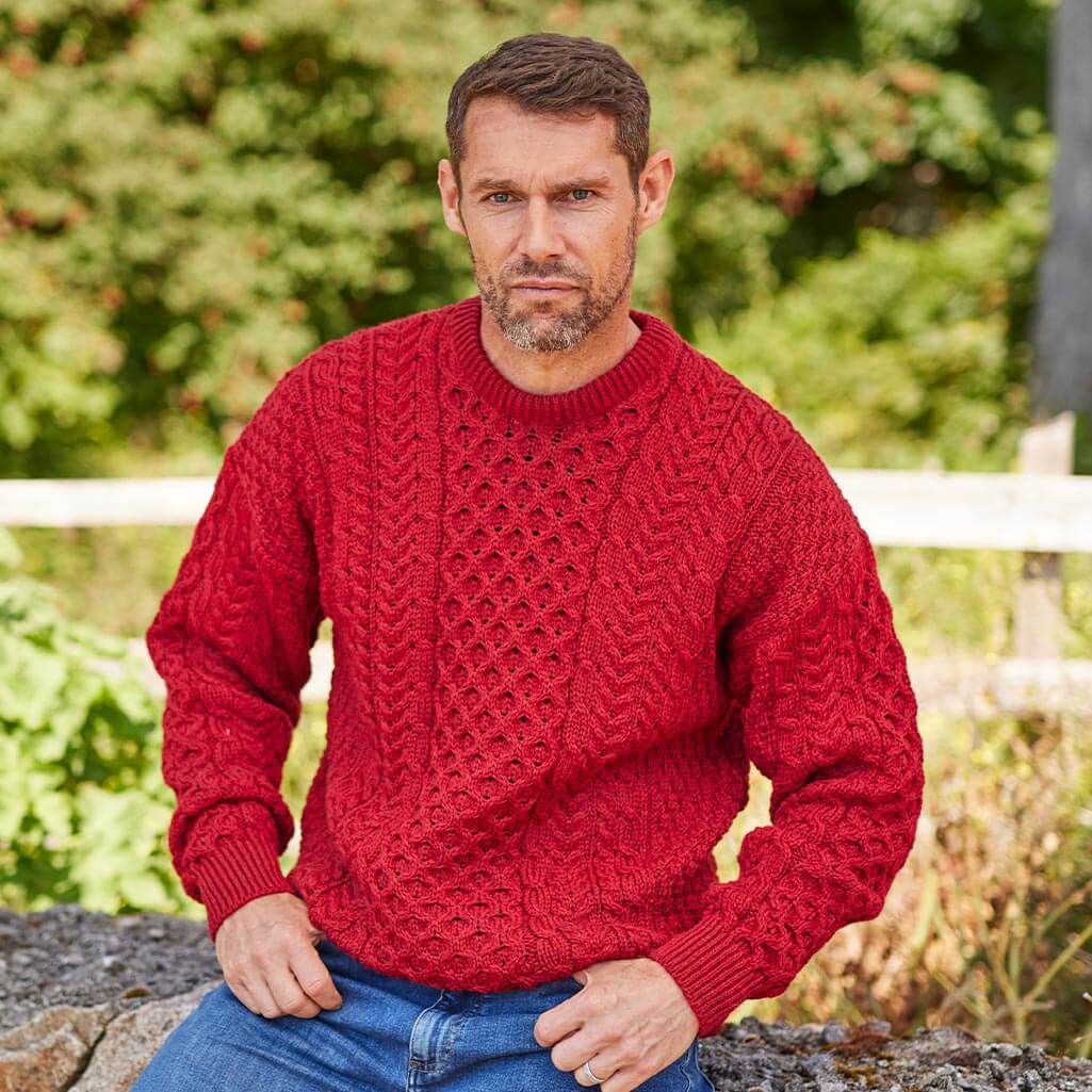 Men's Traditional Crew Neck Aran Sweater