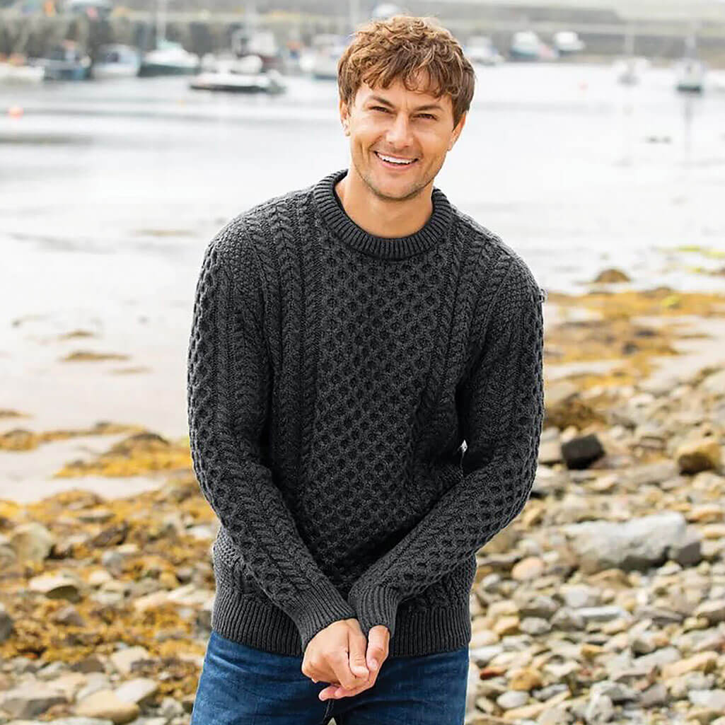 Men's Traditional Crew Neck Aran Sweater