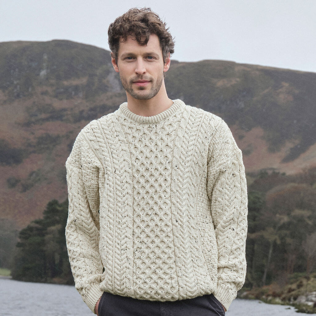 Men's Traditional Crew Neck Aran Sweater