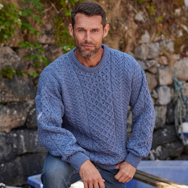 Men's Traditional Crew Neck Aran Sweater