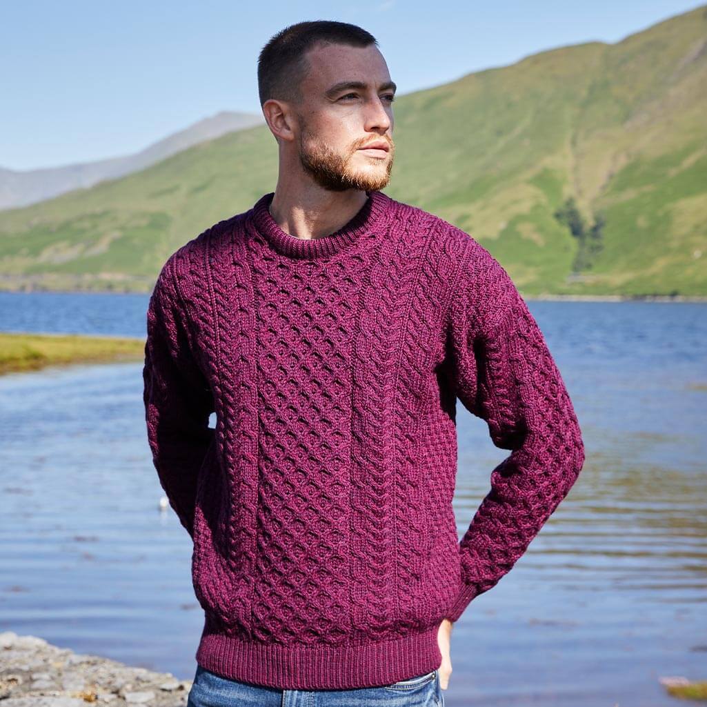 Men's Traditional Crew Neck Aran Sweater