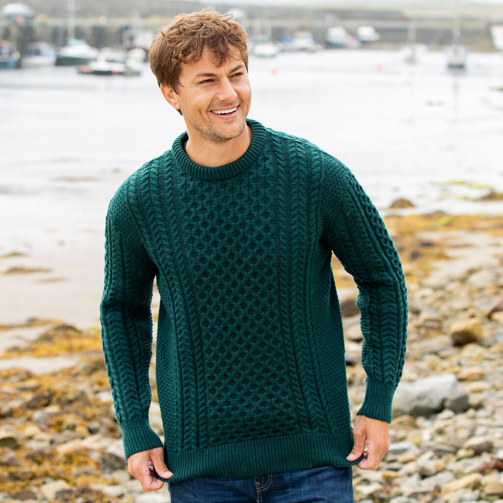 Men's Traditional Crew Neck Aran Sweater