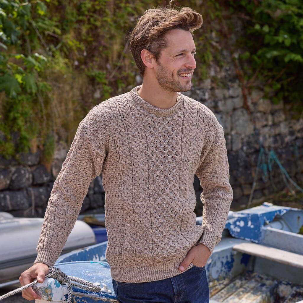 Men's Traditional Crew Neck Aran Sweater