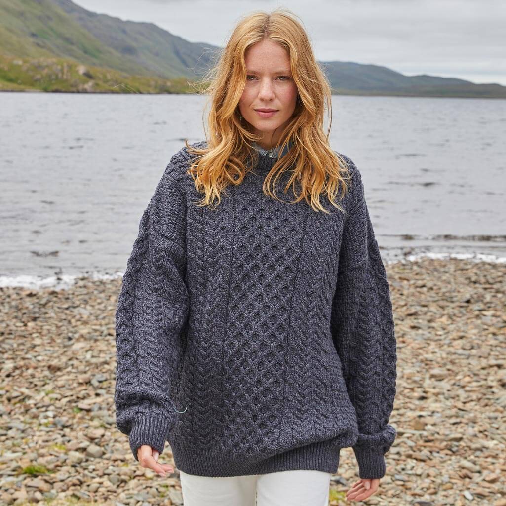 Women's Traditional Crew Neck Aran Sweater
