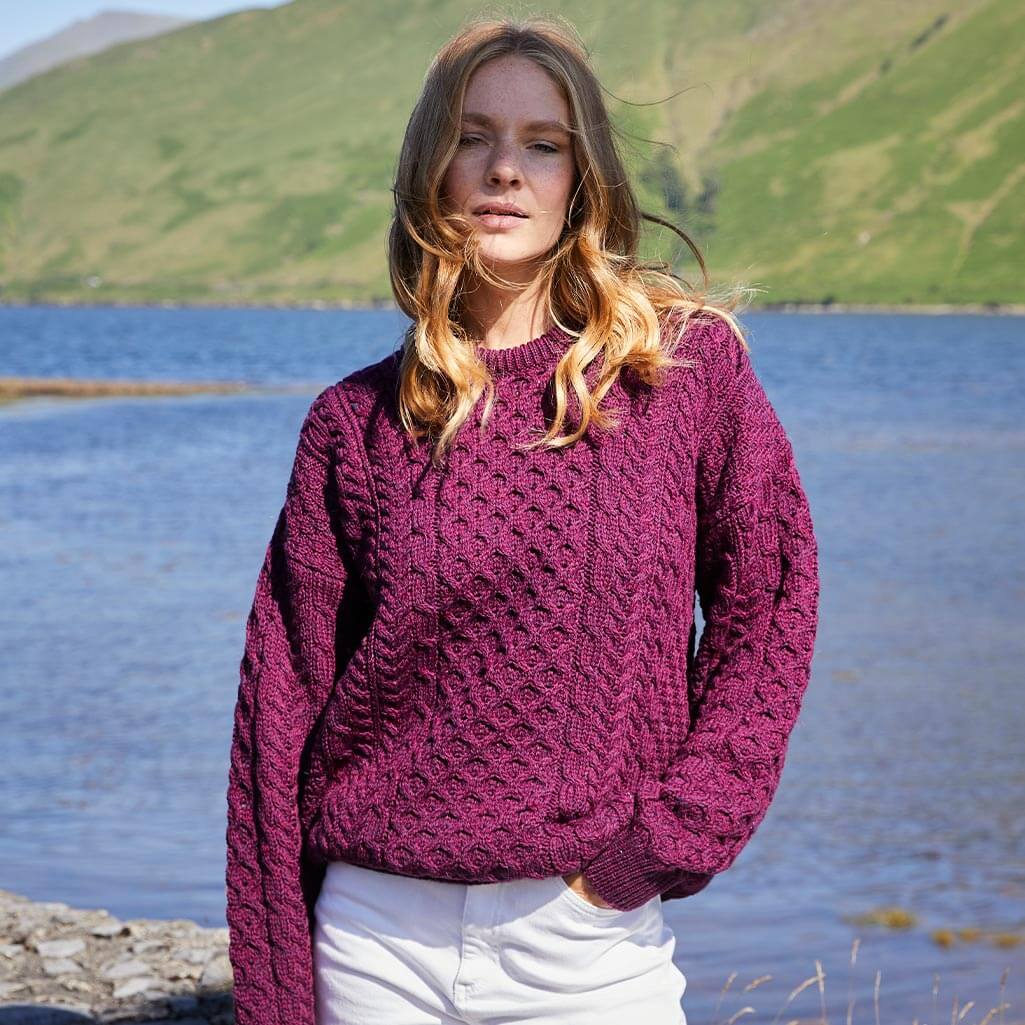 Women's Traditional Crew Neck Aran Sweater