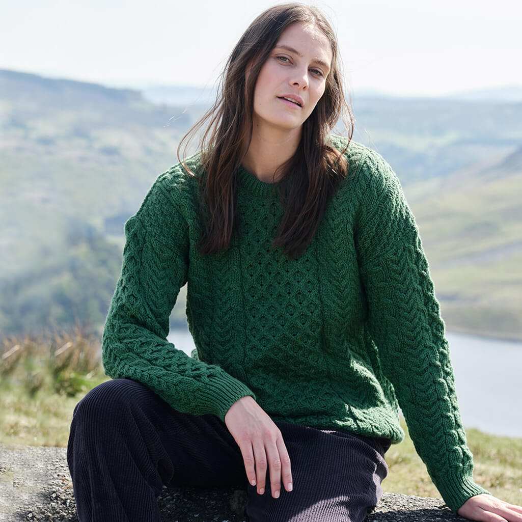 Women's Traditional Crew Neck Aran Sweater