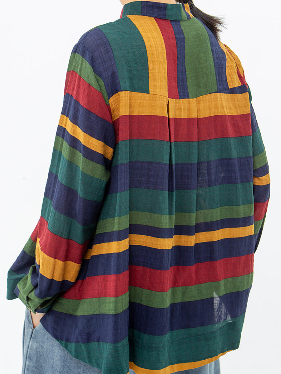 Vintage Csíkos Pamut Ing Hosszú Ujjal | Plus Size
