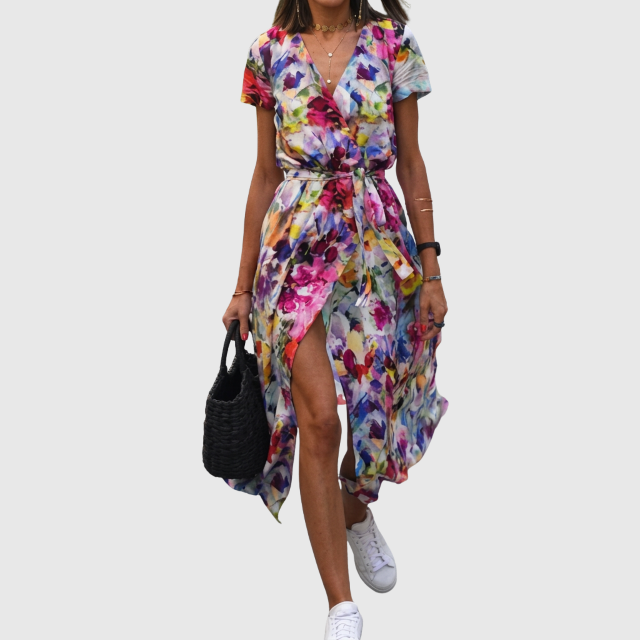 Julia - Crossover Midi Dress with Tie Waist