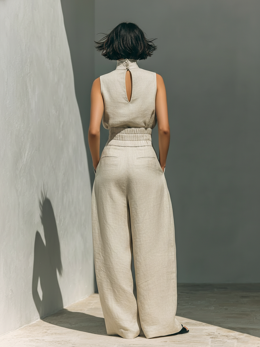 Maria - sleeveless top and baggy cotton-linen trousers