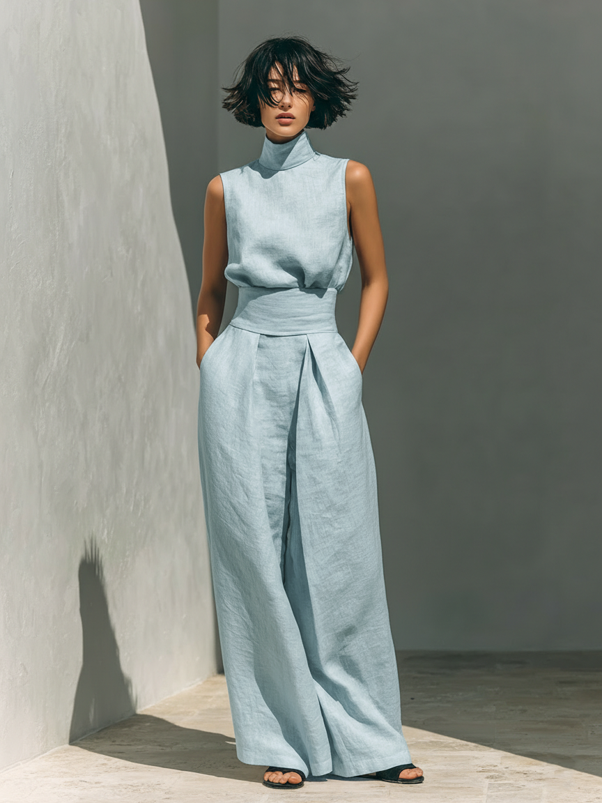 Maria - sleeveless top and baggy cotton-linen trousers