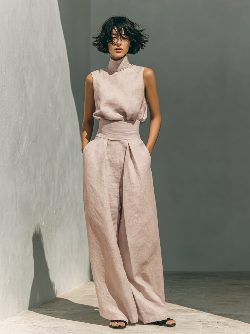 Maria - sleeveless top and baggy cotton-linen trousers