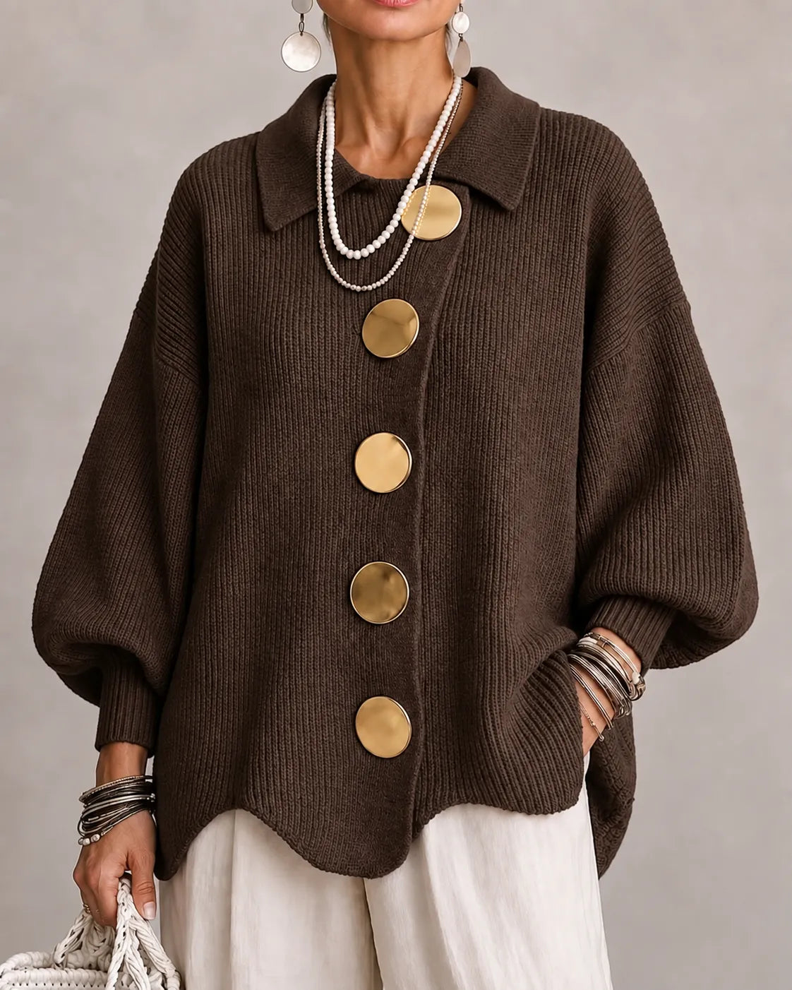 Elara oversize kötött kardigán – barna