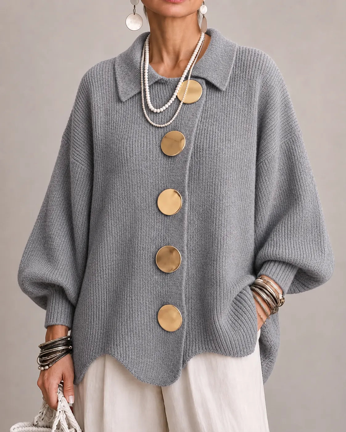 Elara oversize kötött kardigán – szürke