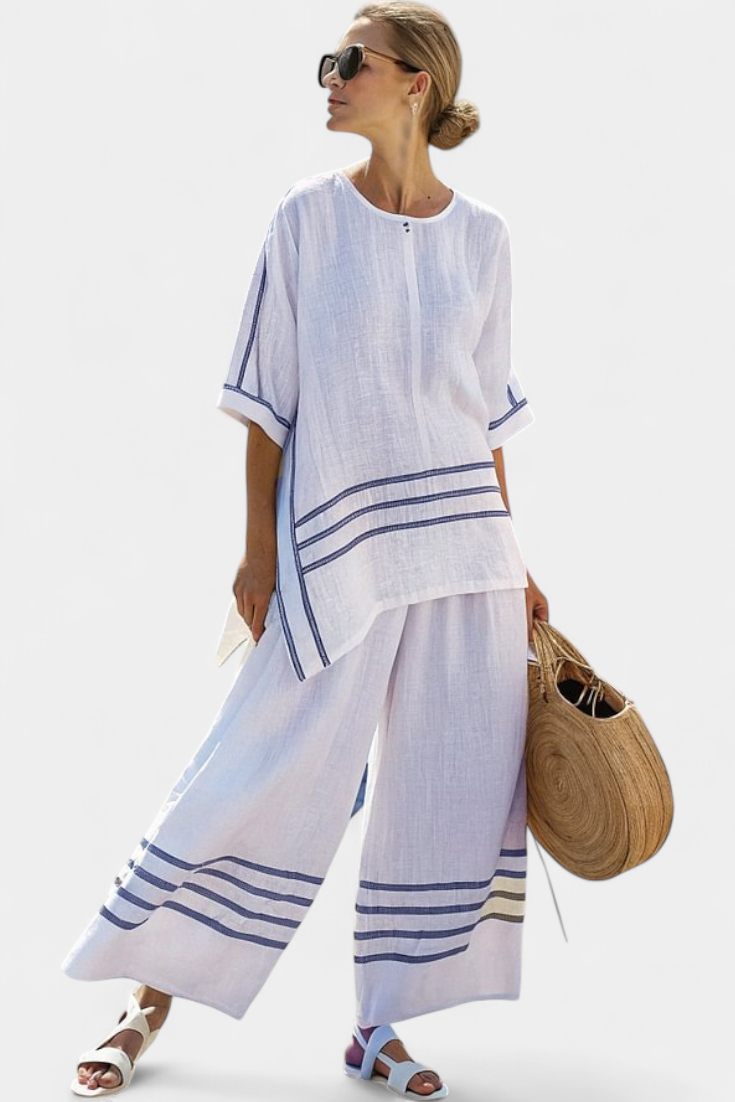 Wide striped, asymmetrical overall - modern and comfortable style
