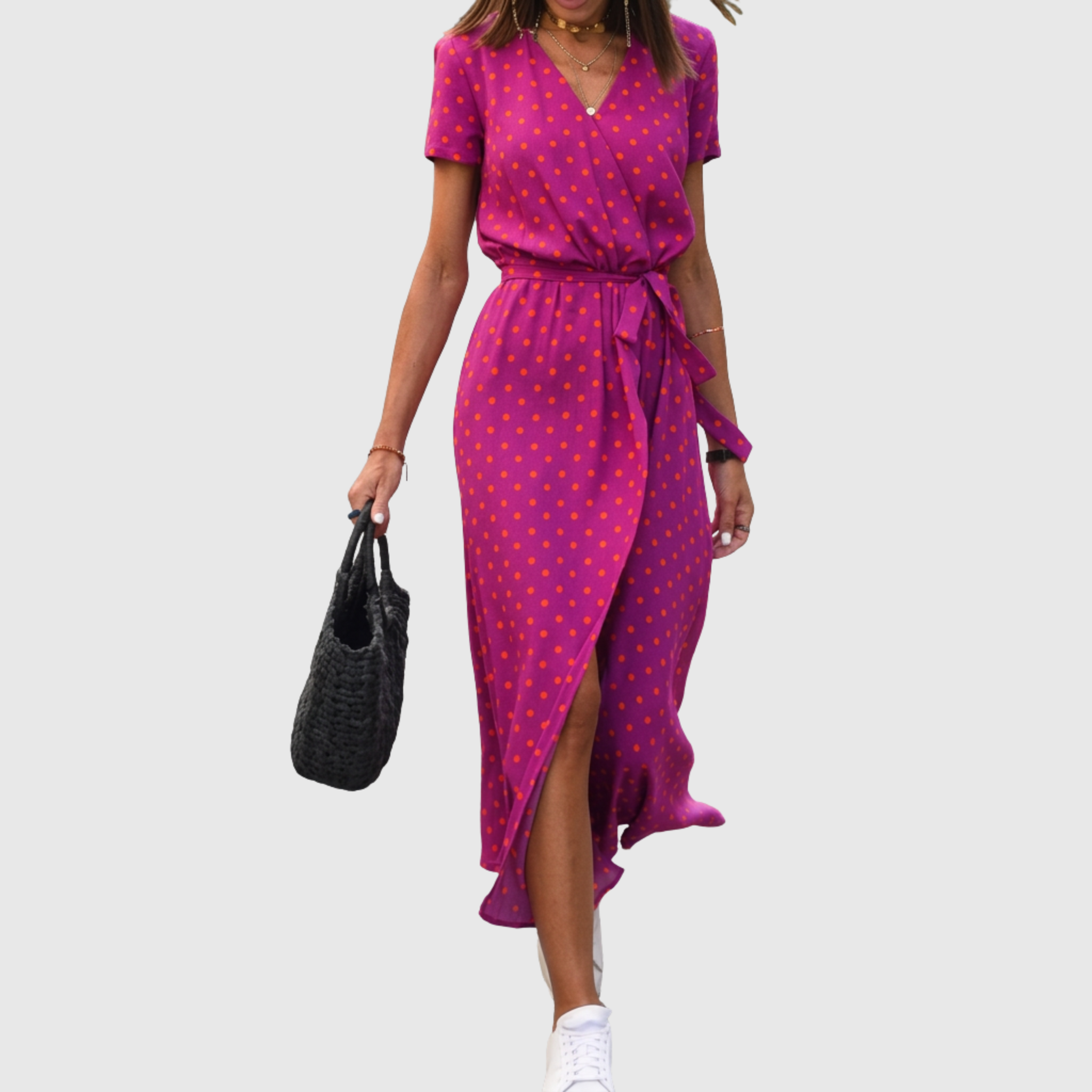 Julia - Crossover Midi Dress with Tie Waist