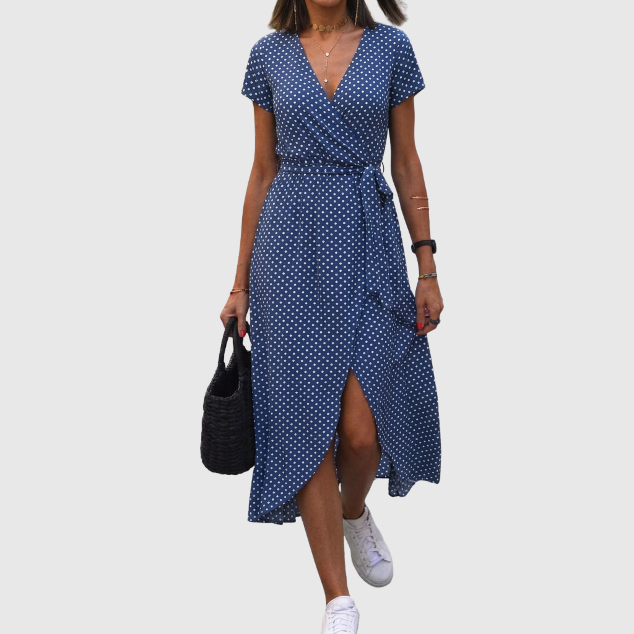 Julia - Crossover Midi Dress with Tie Waist