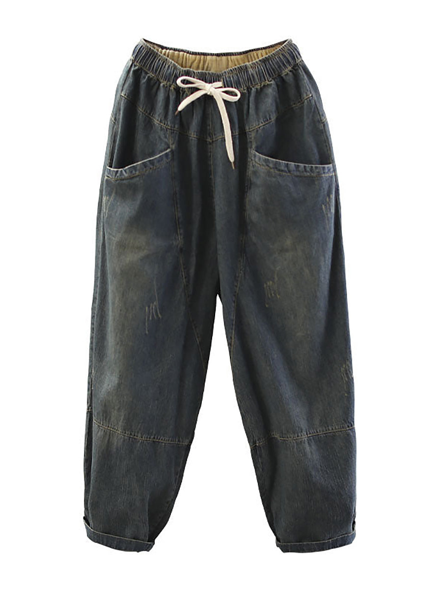 Vintage Laza Szabású Foszlatott Farmernadrág Gumis Derékkal | Plus Size