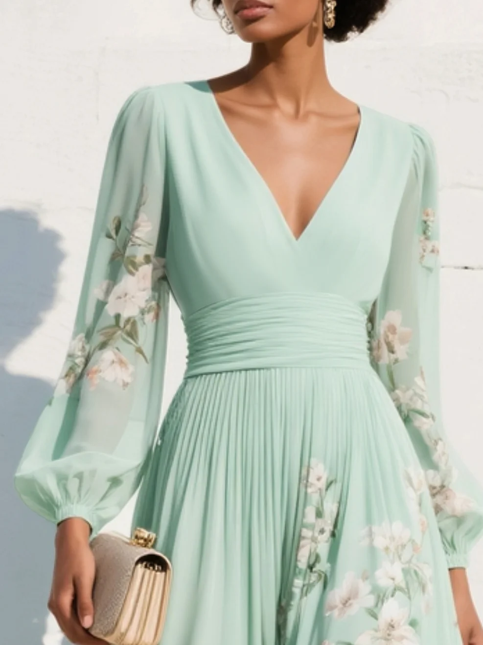 Celeste™ | Elegant Floral Midi Dress with Long Sleeves
