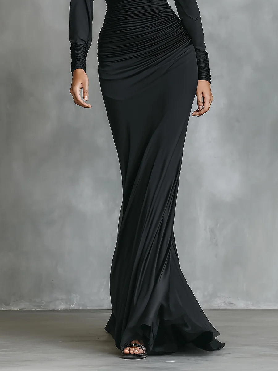 Célina™ | Silk One-Shoulder Maxi Dress in Black