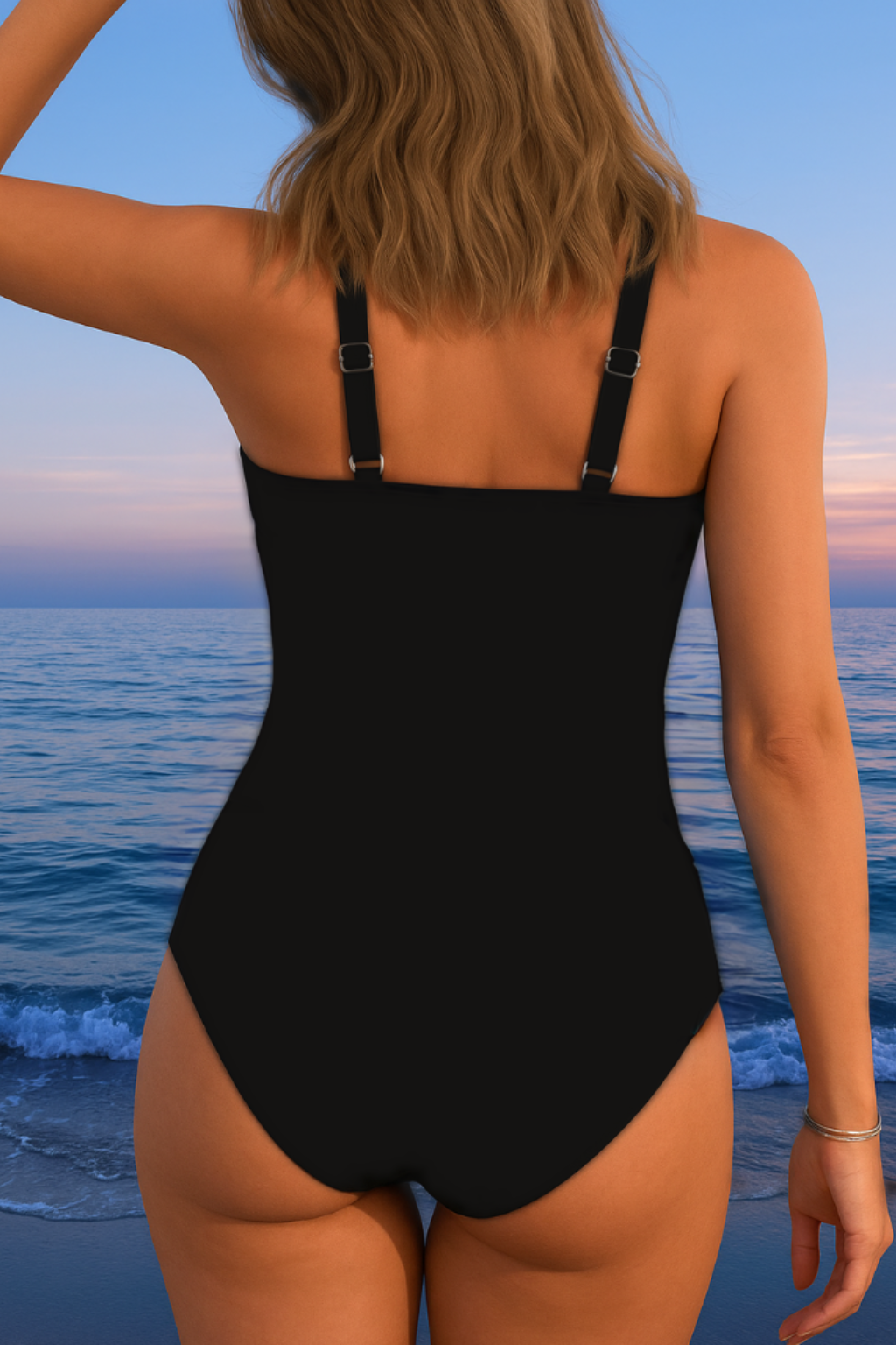 Luxury swimsuit with a colourful pattern and crossover straps