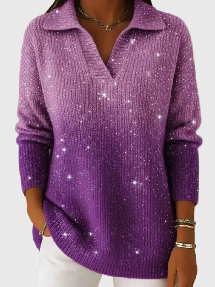 Pack - Knitted Sweater with Collar and Starry Sky Pattern