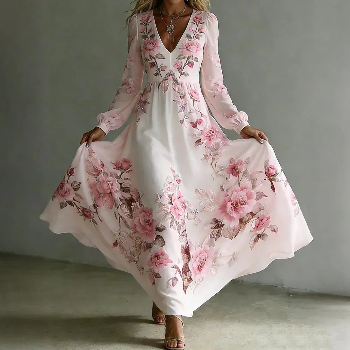 Rachel | Romantic Floral Print Maxi Dress