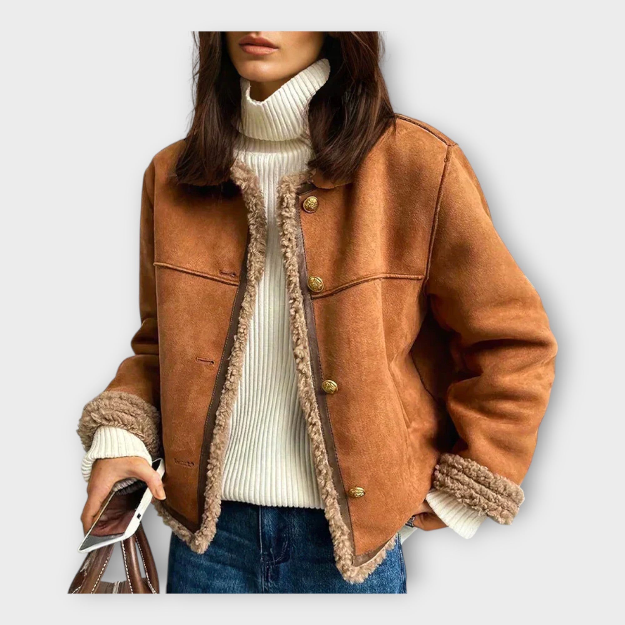 Elegant leather jacket with warm lining and classic style