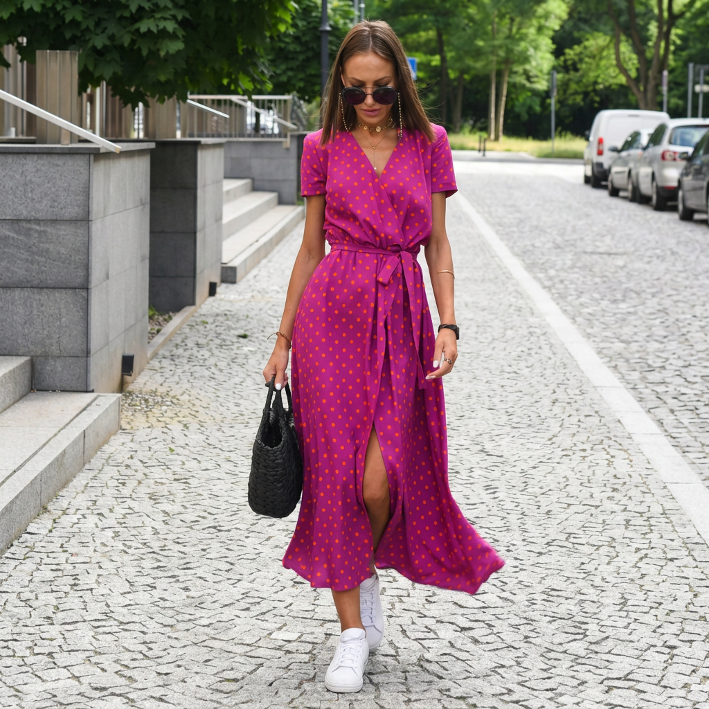 Julia - Crossover Midi Dress with Tie Waist
