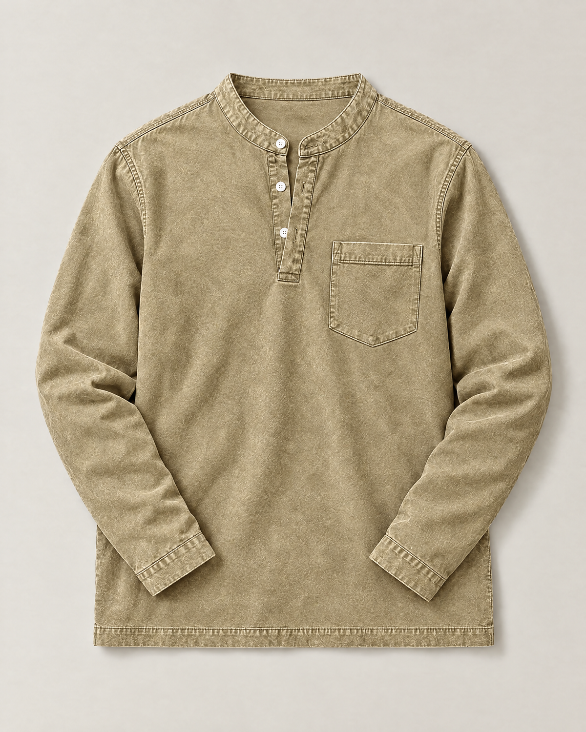 Saltwater henley póló – khaki, kiterítve