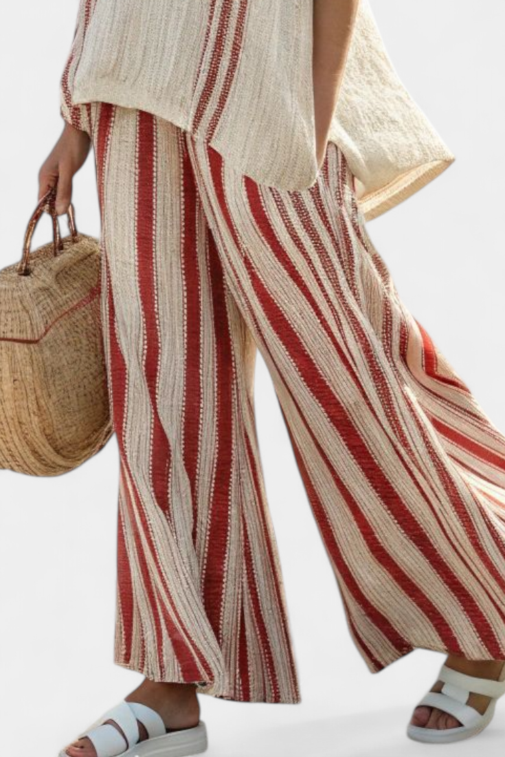 Stunning red striped natural texture two-piece Daisy suit
