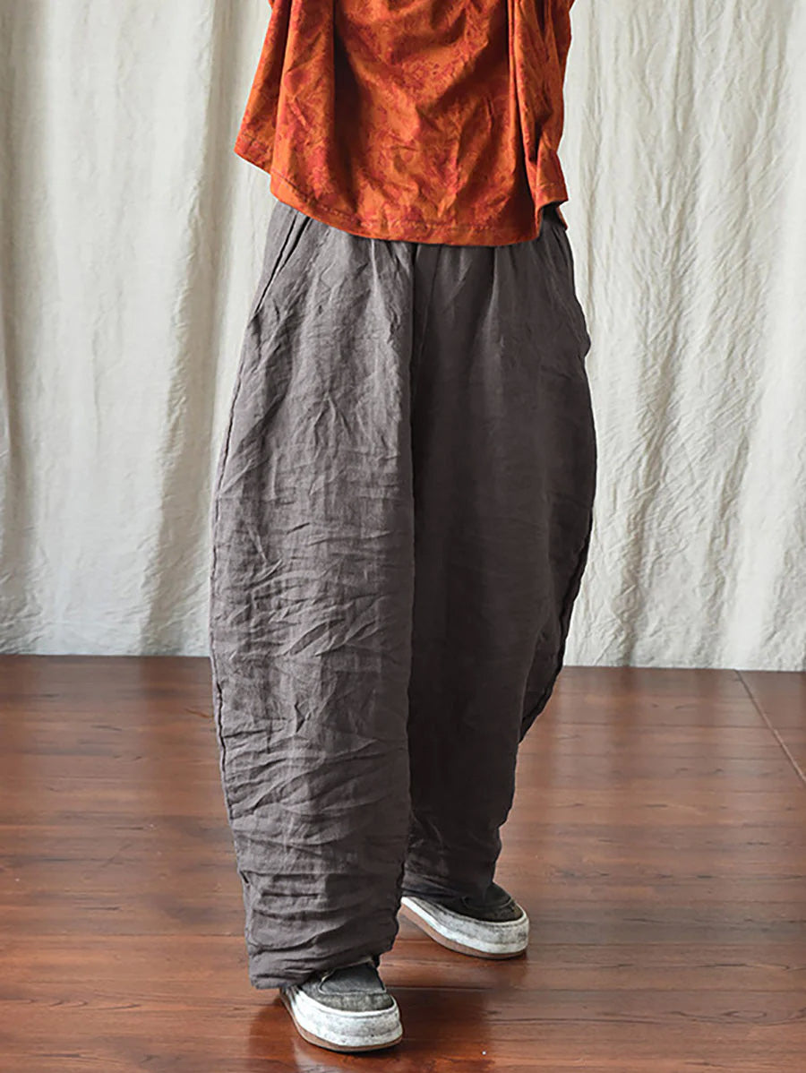 Női Casual Egyszínű Bő Szárú Gumis Derekú Vászonnadrág | Plus Size