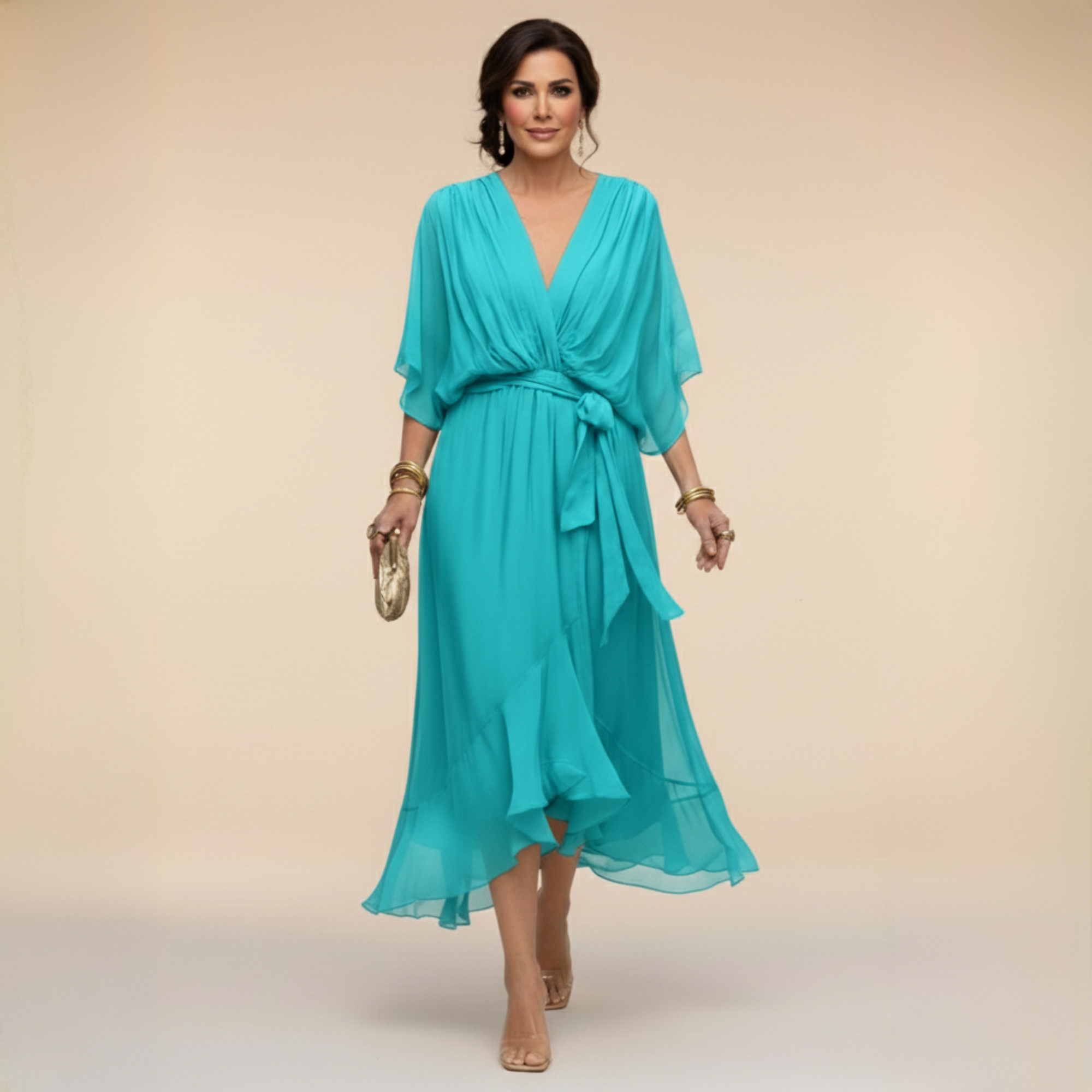 Monica Chiffon Dress with V-Neckline