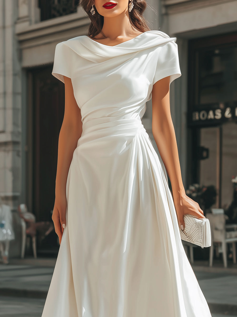 Asymmetric Midi Dress with Shirring