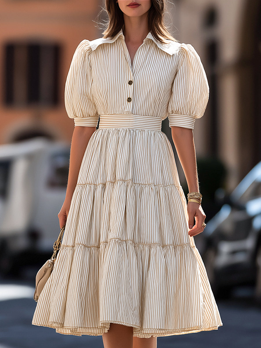 Mini A-line dress with straps and puff sleeves