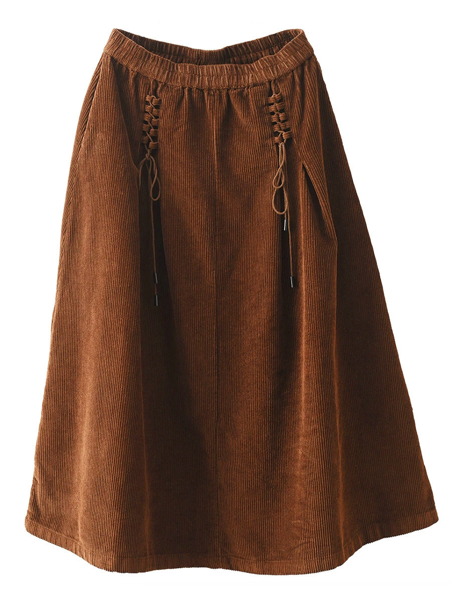 Retro Kordbársony Pántos A-vonalú Szoknya | Plus Size
