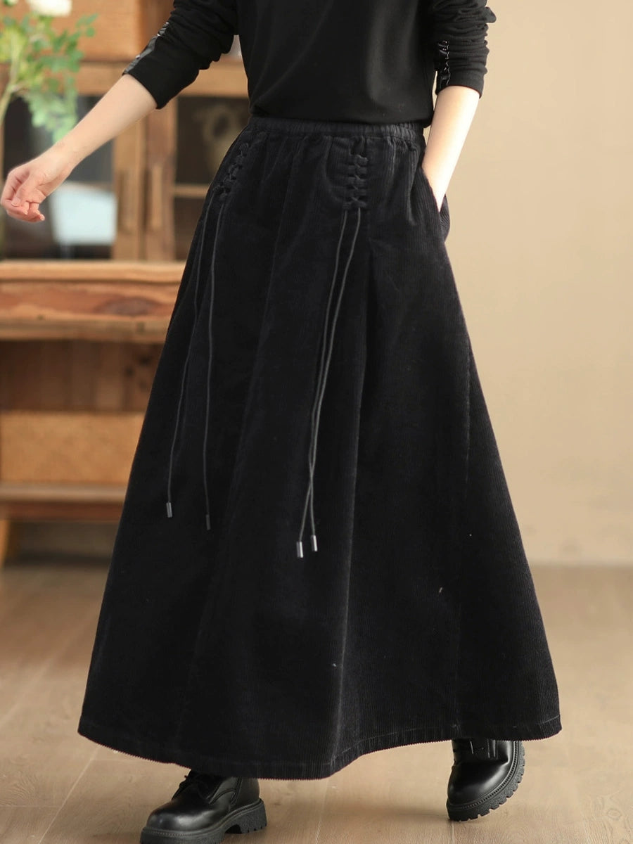 Retro Kordbársony Pántos A-vonalú Szoknya | Plus Size