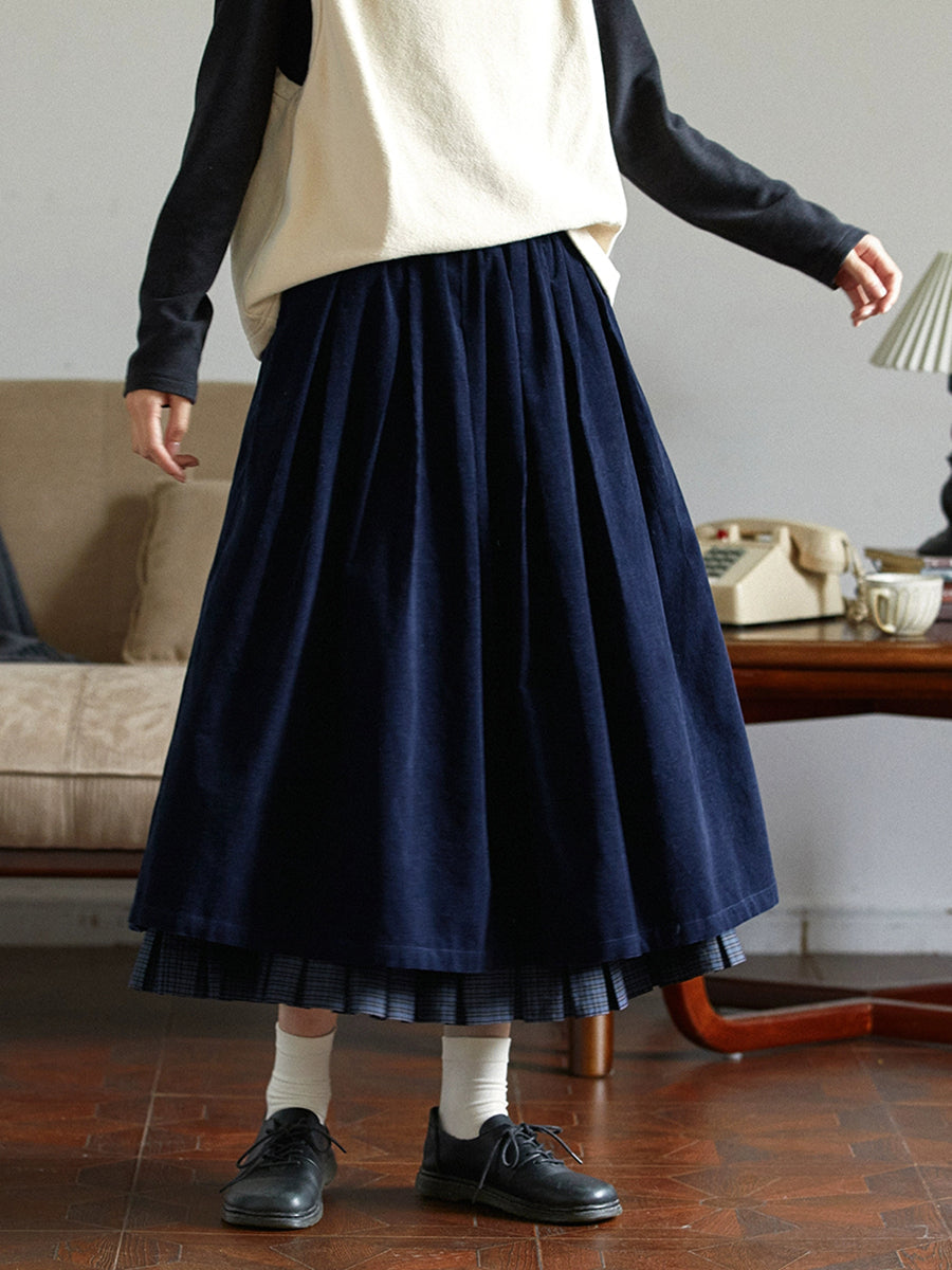 Retro Kockás Betétes 100% Pamut Szoknya | Plus Size